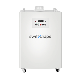 5 stage HEPA filter used to scrub air clean of fumes and contaminants created during the laser cutting and engraving process. The filtered air is released into the same room.